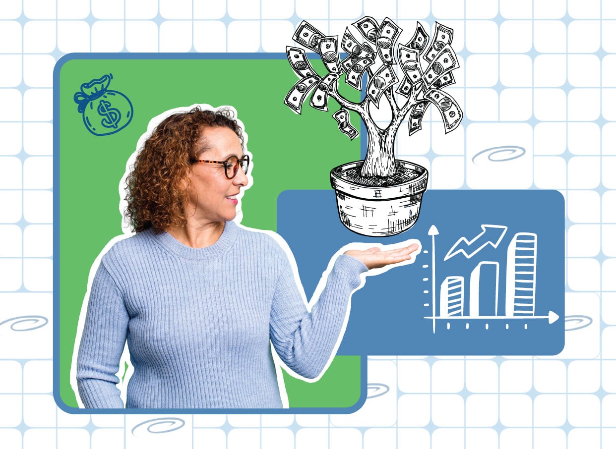 Maximize your savings with Community Savings CD promotion shown by woman holding money tree.